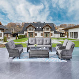 Rilyson Wicker Patio Furniture Set - 7 PC Rattan Outdoor Sectional Conversation Sets with 2 Rocking Swivel Chairs - Photo 2