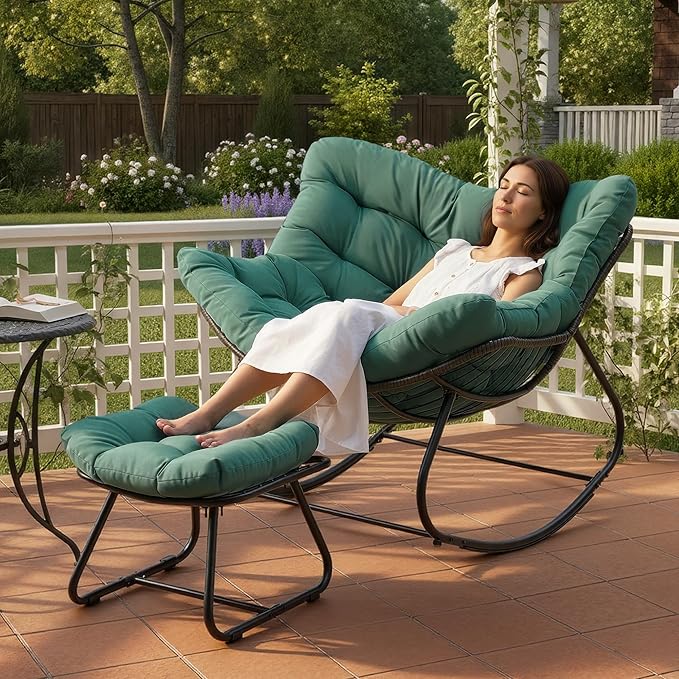 Wisteria Lane Patio Rocking Chair with Ottoman, Outdoor Indoor Rocking Egg Chair with Cushions - Photo 3