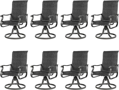 Amopatio Patio Swivel Chairs Set of 8, Outdoor Swivel Rocker Dining Chairs with All Weather Textilene High Back & Metal Frame, for Backyard Deck Lawn Garden, Dark Grey