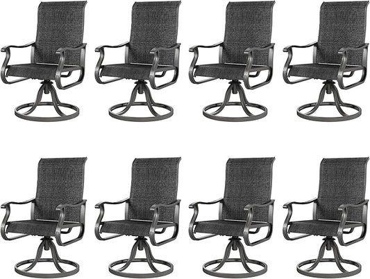 Amopatio Patio Swivel Chairs Set of 8, Outdoor Swivel Rocker Dining Chairs with All Weather Textilene High Back & Metal Frame, for Backyard Deck Lawn Garden, Dark Grey