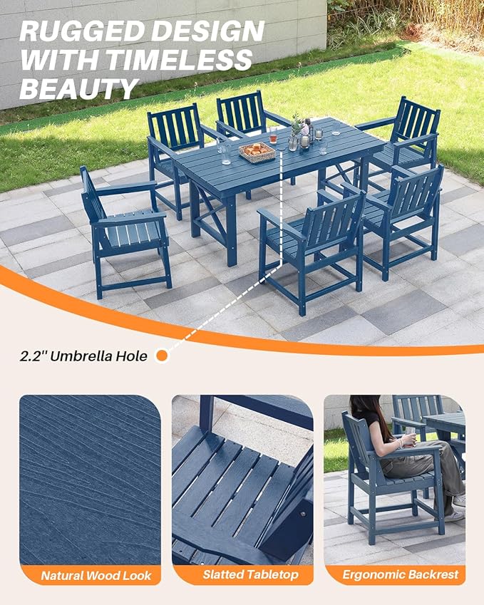 5 Pieces HDPE Patio Dining Set, Outdoor Table and Chairs with Umbrella Hole, Modern Outdoor Dining Set for 4 - Photo 8