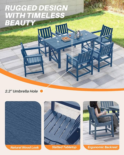 5 Pieces HDPE Patio Dining Set, Outdoor Table and Chairs with Umbrella Hole, Modern Outdoor Dining Set for 4, HDPE Outdoor Patio Furniture Dining Sets for Deck, Poolside, Porch, Navy