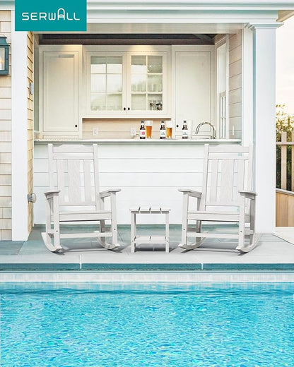 SERWALL Oversized Rocking Chair Outdoor, HDPE Outdoor Rocking Chair, White