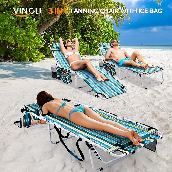 VINGLI Oversized Tanning Chair with Face Hole & Carrying Bag, Beach Lounge Chair Outdoor for Adults - Photo 2