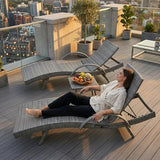 80.3" Chaise Lounge Outdoor Set of 2, Wicker Pool Lounge Chairs Outdoor with Pull-Out Side Table - Photo 9