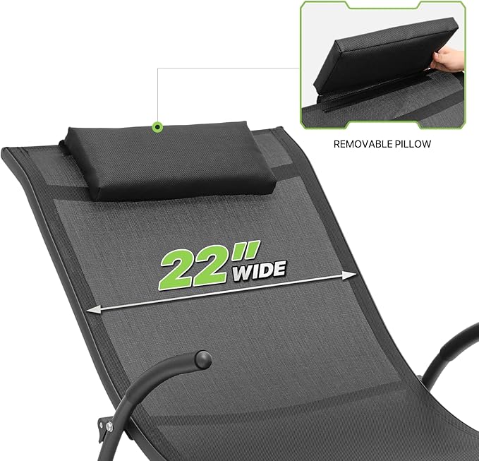 Magshion Outdoor Chaise Lounge Chair Set of 2 with Folding Side Table, Patio Pool Lounger Chairs with Pillows and Armrests, Tanning Recliner for Sunbathing, Beach, Deck, Lawn, Yard, Poolside, Black