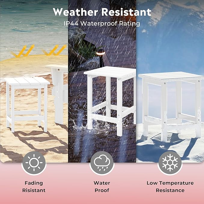 Costaelm Lakeview 3-Piece Outdoor Patio HDPE Adirondack Chair with Cup Holder and Table Set, White