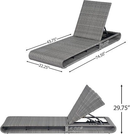 GDFStudio Chaise Lounge Outdoor Chairs Patio Lounge Chair Adjustable 6-Position PE Rattan Wicker Backrest Recliner Full Flat Tanning Sunbathing Iron Reclining for Outside Beach Pool, Grey