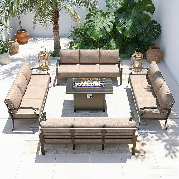 Gotland Aluminum Patio Furniture Set with Fire Pit Table - Photo 1