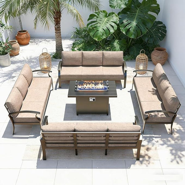 Gotland Aluminum Patio Furniture Set with Fire Pit Table - Photo 1