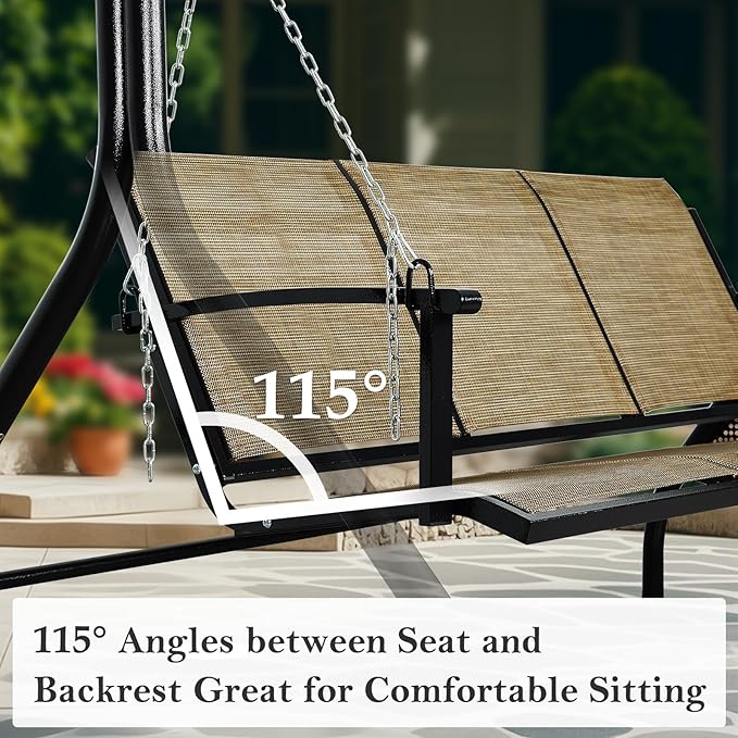 Textilene 3 Seat Hanging Swing, 5.2FT Patio Bench Swing - Photo 6