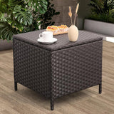 Outdoor Wicker Storage Side Table, Patio Brown PE Rattan End Table with Storage, Square Container for Furniture Covers - Photo 1