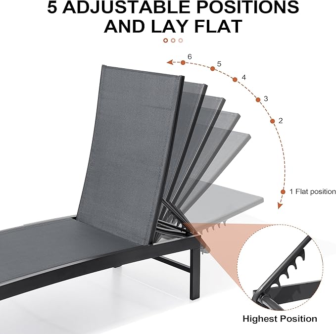 Crestlive Products Chaise Lounge Chair Outdoor, Adjustable 5 Positions Pool Tanning Recliner, Outdoor Lounge Furniture Perfect for Patio, Beach, Yard, Pool