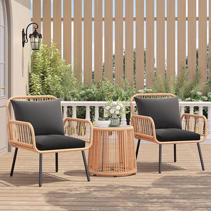 Verano Garden 3 Pieces Patio Bistro Sets, Outdoor Wicker Balcony Furniture Sets - Photo 1