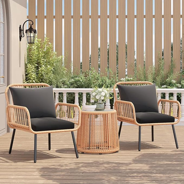 Verano Garden 3 Pieces Patio Bistro Sets, Outdoor Wicker Balcony Furniture Sets - Photo 1