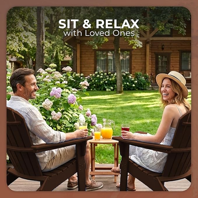 Ecommersify Folding Adirondack Chair with Cup Holder - (Tudor Brown) - Heavy Duty Recycled Poly Lumber Folding Chair - Amish Crafted Outdoor Furniture - Made in USA