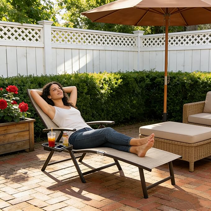 Kozyard Aluminum Outdoor Chaise Lounge Chair, Adjustable Reclining Patio Lounge with Drink Holder - Photo 7