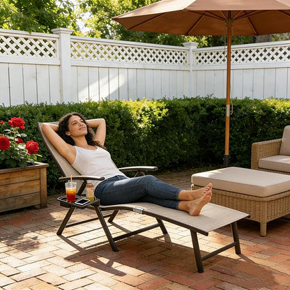Kozyard Aluminum Outdoor Chaise Lounge Chair, Adjustable Reclining Patio Lounge with Drink Holder, Weather-Resistant Pool, Deck & Yard Recliner, Assemble-Free(2Pack, Beige)