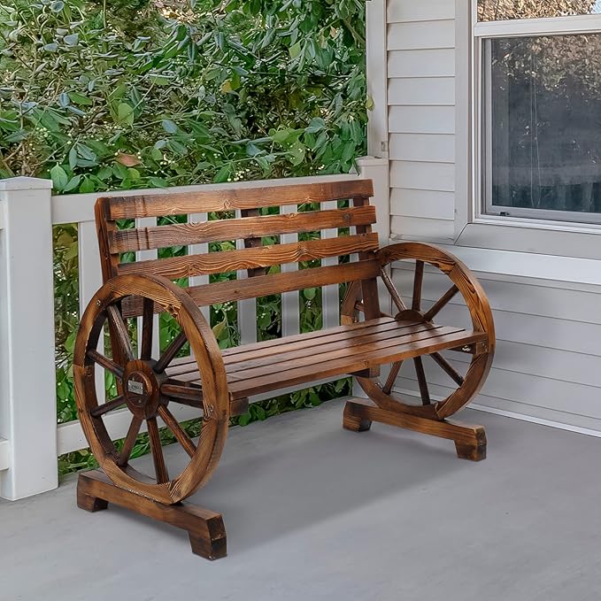 41in Outdoor Wooden Porch Benches,Weatherproof Patio Park Bench,Outside Leisure Bench,Outdoor Garden Park Bench,with Slatted Seat and Backrest,for Lawn, Deck, Path, Backyard, Entryway (Brown)