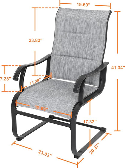 NUU GARDEN Patio Dining Chairs Set of 4, All Weather Outdoor Padded Textilene Patio Chairs, Breathable Spring Motion Textile High Back Outdoor Dining Chairs for Backyard, Lawn, Deck, Grey