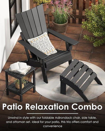 GREENVINES Folding-Adirondack-Chairs-Set-of-2 | HDPE Plastic | Arch Series | Fire Pit Chair | All Weather | for Outdoor Patio Deck Backyard Poolside | Black