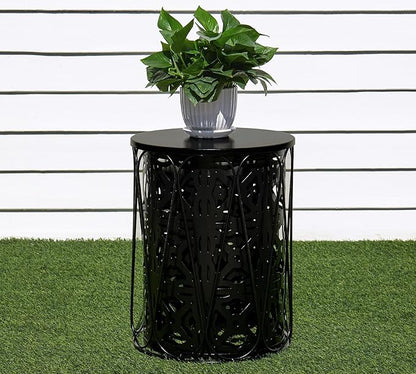 HFHOME Set of 3 Metal Outdoor Side Table, Nesting Round Coffee Table for Indoor Outdoor, Heavy Duty End Tables Plant Stand Living Room Garden Stool - Black