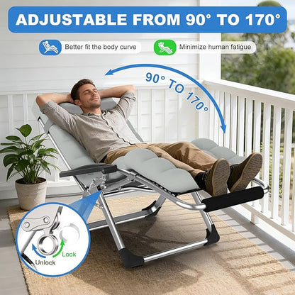 Slendor Zero Gravity Chair, Zero Gravity Lounge Chair with Upgraded Lock and Removable Cushion, Reclining Camping Chair with Cup Holder, Headrest for Indoor Outdoor, Gray
