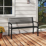 Tangkula 50 Inches Outdoor Garden Bench, Metal Patio Park Bench with Geometric Lattice Backrest - Photo 5