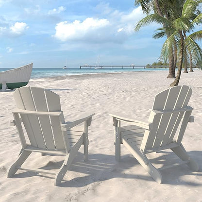 Folding Adirondack Chairs, Patio Chair, Patio Adirondack Chair Weather Resistant, Outdoor HDPE All-Weather Adirondack Chair for Fire Pit, Pool, Balcony, Backyard, White