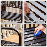 Weatherproof Outdoor Bench, Patio Metal Garden Bench with Built in Table for Yard Lawn Decor Deck(Brown) - Photo 6