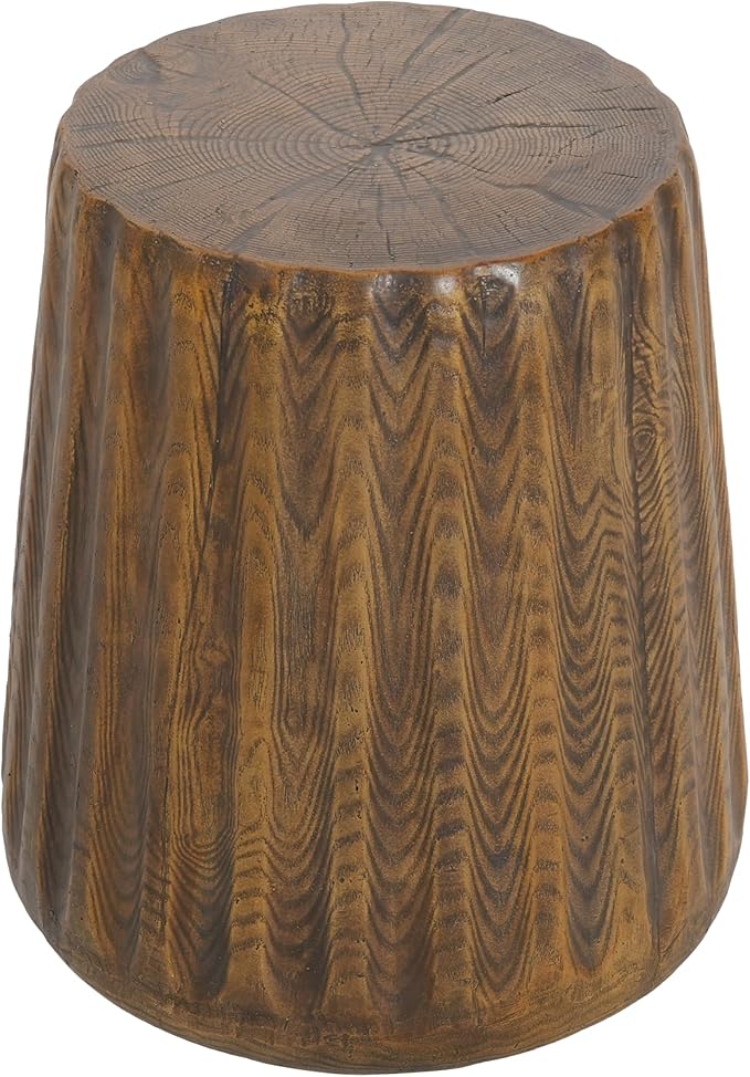 Christopher Knight Home Caded Lightweight Concrete Round Coffee Table, Indoor and Outdoor Side Table for Living Room, MGO Small Side Table, Tree Stump Style, No Assembly Needed, Brown