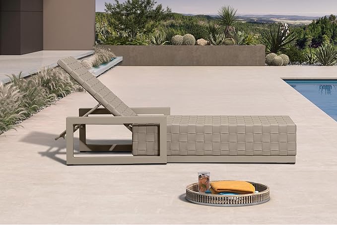 PURPLE LEAF Patio Chaise Lounge Chair, PU Leather Outdoor Chaise Lounge 1 Piece Aluminum Pool Lounge Chair with 5-Position Adjustable Backrest for Pool, Deck, Garden, Sunbathing, Taupe