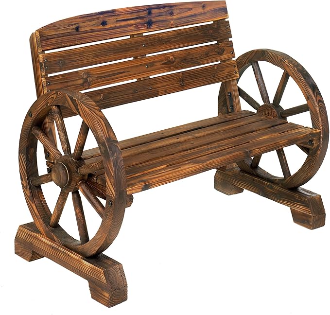 Zingz & Thingz Rustic American Old West Outdoor Home & Garden Wooden Wagon Wheel Bench, 42.25x21x31, Brown - Photo 1