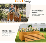 VINGLI Outdoor Wood Bench with Planter Boxes, 2-in-1 All-Weather Porch Bench Seat ＆ Open-Ended Wooden Raised Garden Bed - Photo 7