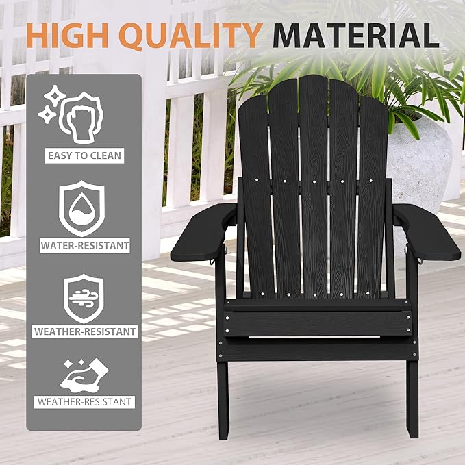 Clihome Outdoor Adirondack Chair Folding Lounge Chairs for Outside Patio Chairs Lawn Chair Plastic Adirondack Chairs for Yard, Garden