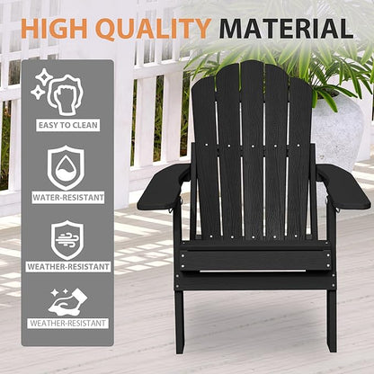 Clihome Outdoor Adirondack Chair Folding Lounge Chairs for Outside Patio Chairs Lawn Chair Plastic Adirondack Chairs for Yard, Garden