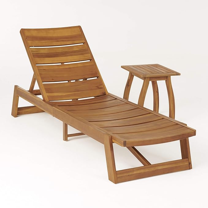 GDFStudio Outdoor Acacia Wood Chaise 2 Piece Lounge - Photo 1