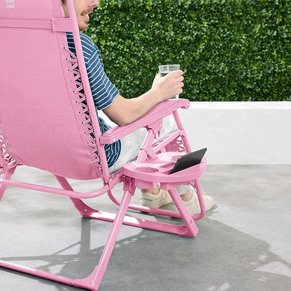 Best Choice Products Adjustable Zero Gravity Chair, Monochromatic Color Folding Patio Recliner w/Side Tray, Headrest - Carnation