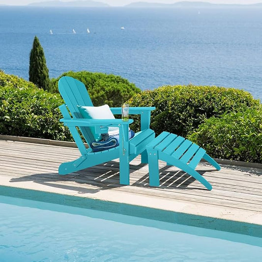 Adirondack Ottoman Set of 2, HDPE All Weather Patio Ottomans, Outdoor Footrest Adirondack Footrest Outdoor Patio Footstool for Porch, Pool, Lawn & Backyard, Turquoise