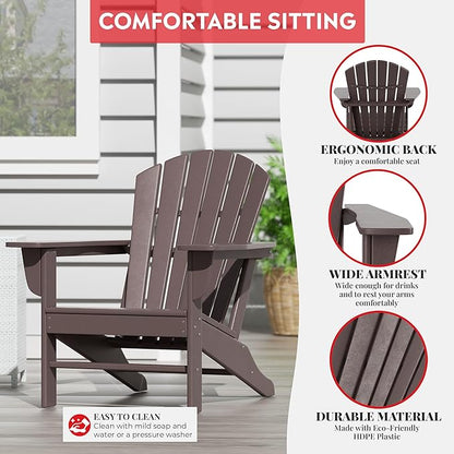 Costaelm Outdoor Adirondack Chair, HDPE Patio Chair, Weather Resistant Lawn Firepit Outside Chairs for Porch, Poolside, Garden, Backyard Deck, Dark Brown