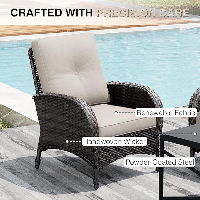 Joyside Wicker Patio Chairs, 3 Piece Rattan Outdoor Furniture with Thickened Cushions, High Back, Deep Seating - Photo 3