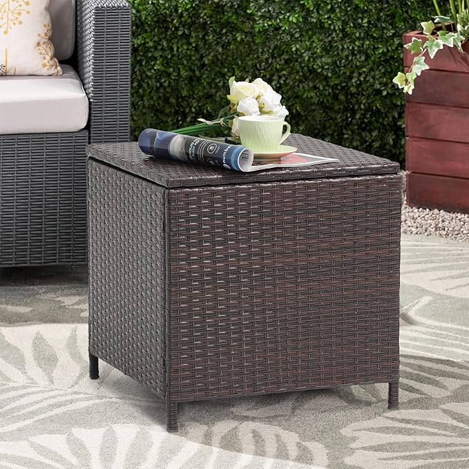 Verano Garden Outdoor Wicker Side Table, Small Storage Rattan Wicker End Table - Photo 7