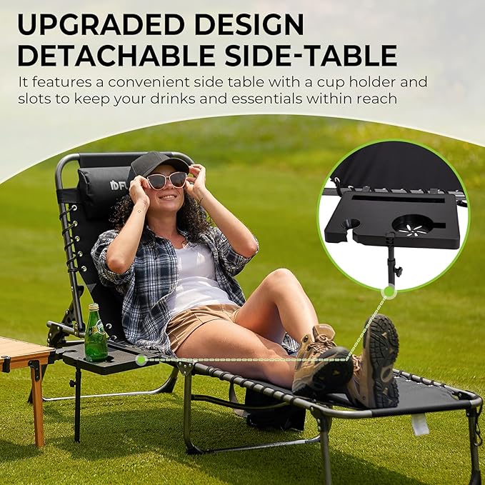 FUNDANGO Folding Chaise Lounge Chair with Soft Pad & Side Table for Outside, Patio, Beach, Sunbathing - Photo 3