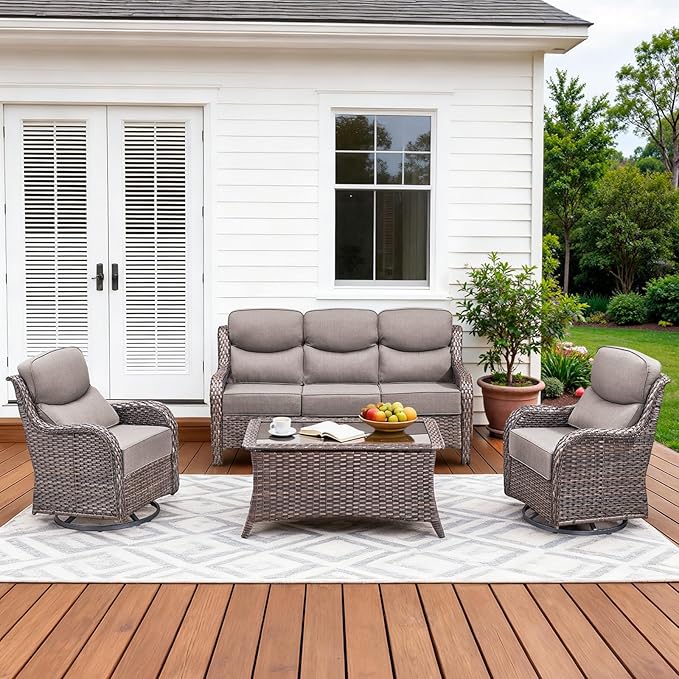 Luxury High Back Patio Furniture Set with 6-Inch Thick Cushions, 4-Pieces Outdoor Furniture with Swivel Chairs - Photo 1