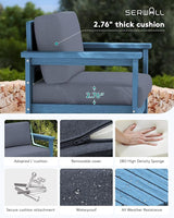 SERWALL Blue HDPE Outdoor Loveseat with Grey Cushions - Photo 3