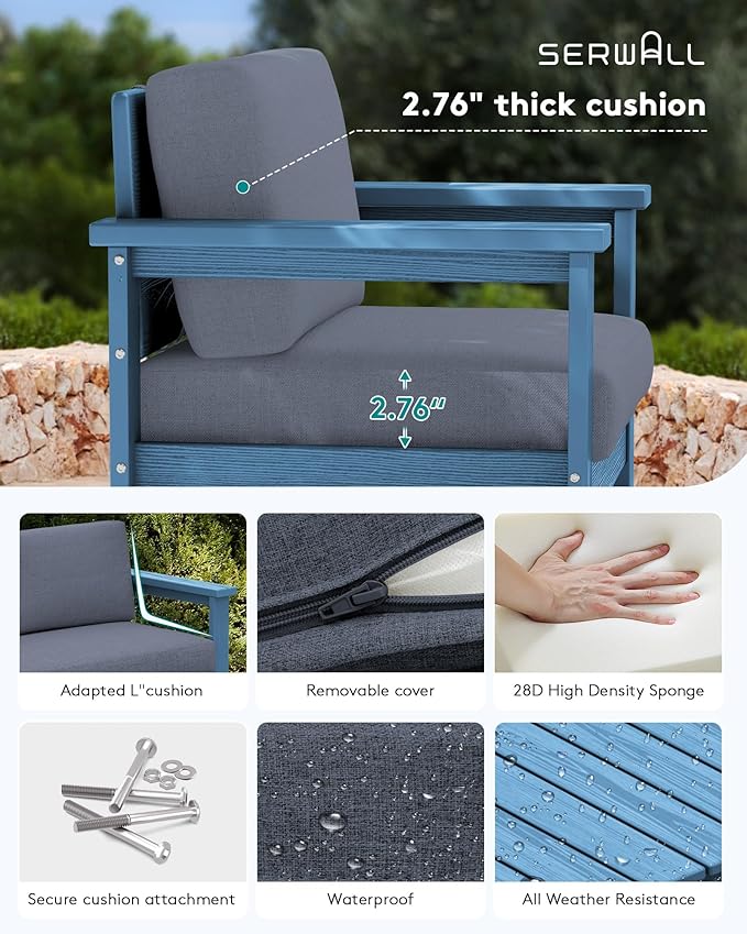 SERWALL 5 Pieces HDPE Outdoor Sofa Set with Cushions, All Weather Couch Conversation Set - Photo 3