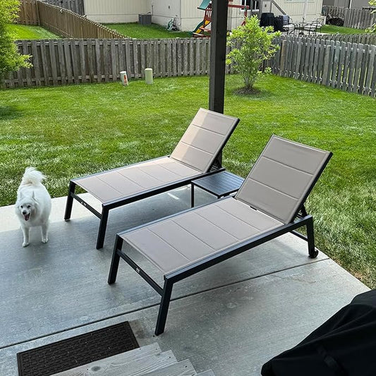 PURPLE LEAF Extra Large Outdoor Chaise Lounge 2 Pieces Aluminum Patio Lounge Chair with Wheels Reclining Chair for Patio Pool Beach Sunbathing Beige Oversized Lounger