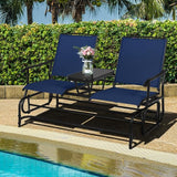 Giantex Outdoor Glider, Rocking Chair with Metal Frame, Center Tempered Glass Table, 2-Person Loveseat - Photo 9