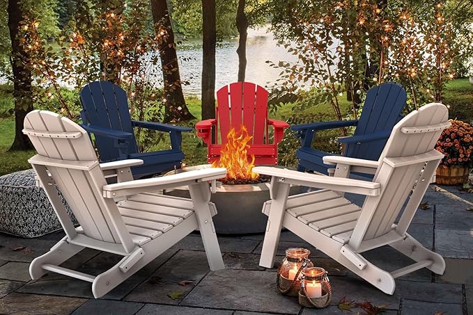 IVY&LANE Folding-Adirondack-Chairs-Set-of-2 | HDPE Plastic | Outdoor Fire Pit Chair with Cup Holder | Red | Poly | Weather Resistant | for Patio Deck Poolside Garden Beach