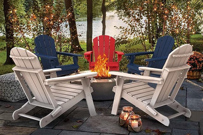 IVY&LANE Folding-Adirondack-Chairs-Set-of-2 | HDPE Plastic | Outdoor Fire Pit Chair with Cup Holder | Red | Poly | Weather Resistant | for Patio Deck Poolside Garden Beach
